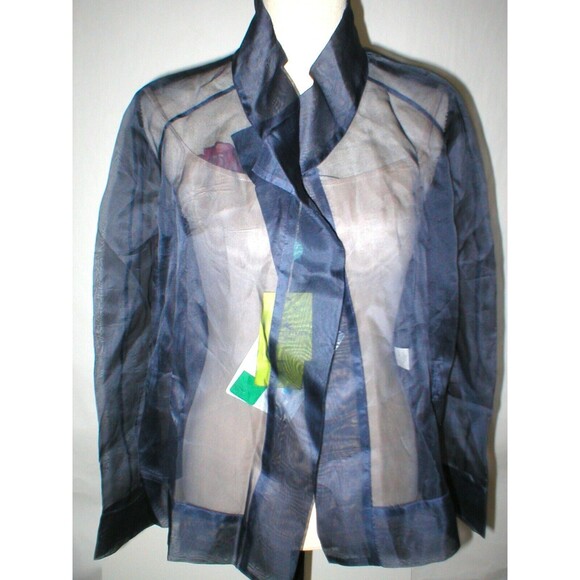 New NWT Womens 4 Blouse Top Designer Etro Silk LS Dark Blue Navy 40 Italy Sheer - Picture 1 of 11